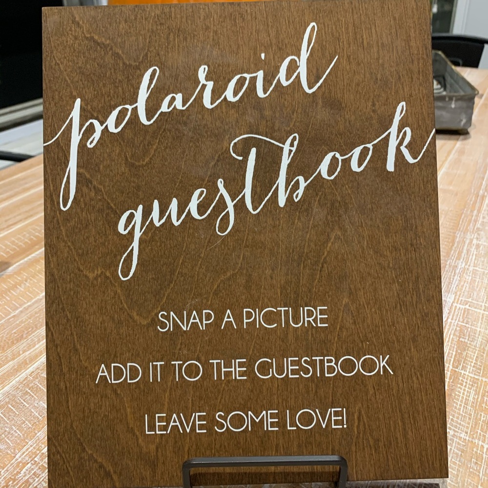 Guest book Polaroid wedding sign and stand